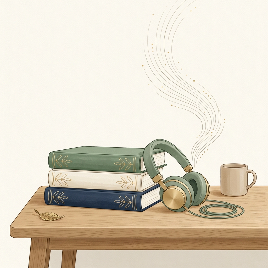 ClaraNarratio calm audio and reading desk magazine illustration